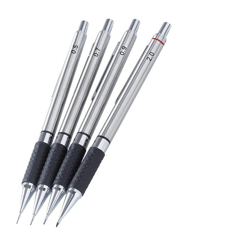 Juego de portaminas metálicos con empuñadura, minas, suministros de oficina para estudiantes, dibujo artístico, portaminas automático de 0.5/0.7/0.9/2.0 mm