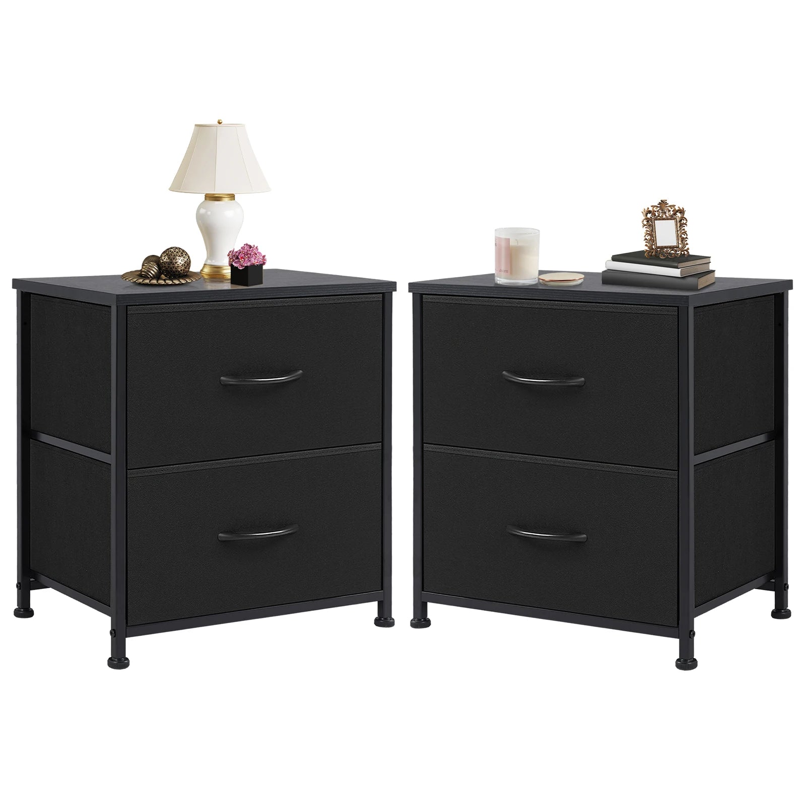 Mesita de noche JHK, mesa auxiliar para café/té junto al sofá, cómoda/cajonera, armario de almacenamiento/expositor de ropa para dormitorio con 2 cajones de tela, mueble