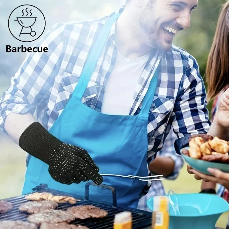 Guantes de barbacoa One Piece, guantes de horno resistentes a altas temperaturas de 500-800 grados, guantes de microondas ignífugos y aislantes del calor para barbacoa