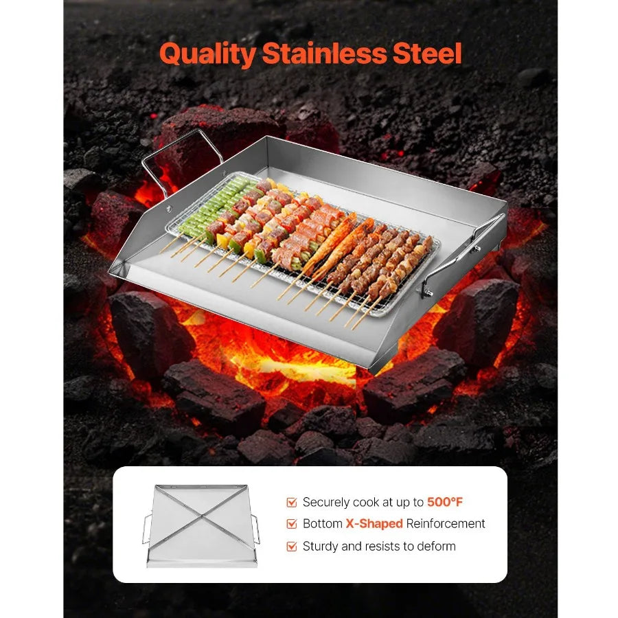Plancha de Acero Inoxidable 18x16 pulgadas, Placa Rectangular Universal para Parrilla de Gas, Teppanyaki, Portátil, para Barbacoa Familiar, Co