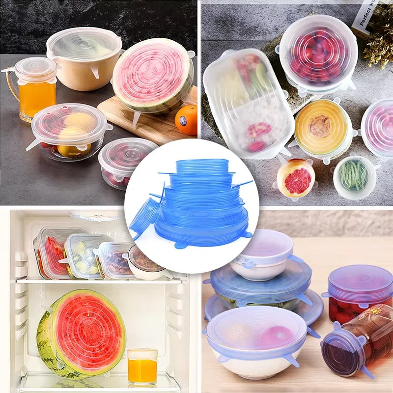 6 Piezas Tapas Elásticas de Silicona de Grado Alimenticio para Almacenamiento de Alimentos Tapas Reutilizables para Microondas Tapas para Tazones para Tazas Latas Frascos YY121