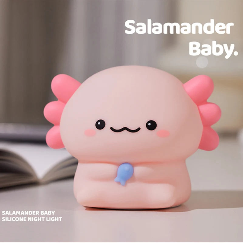 Luz de noche de silicona con diseño de ajolote, bonito, recargable por USB, con control táctil, luz de noche para dormir, regalo de cumpleaños para niños
