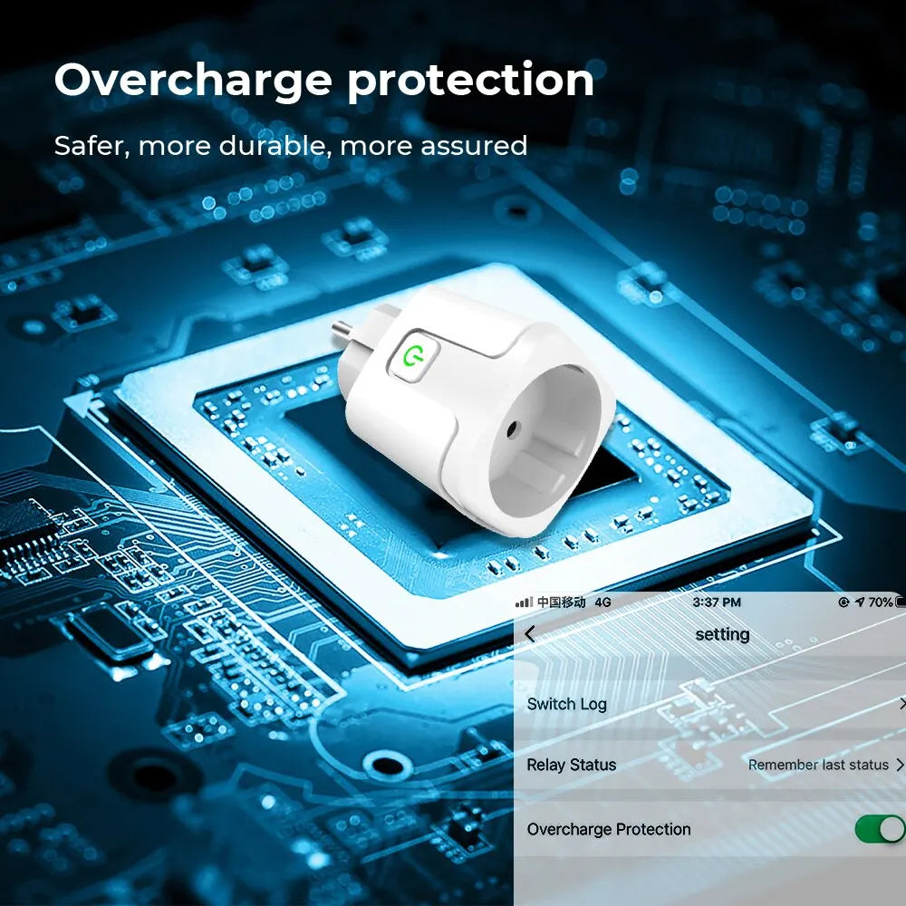 Tuya Zigbee Smart EU Socket 20A WiFi Plug Power Monitoring Smart Home Voice Control Compatible with Google Assistant And Alexa