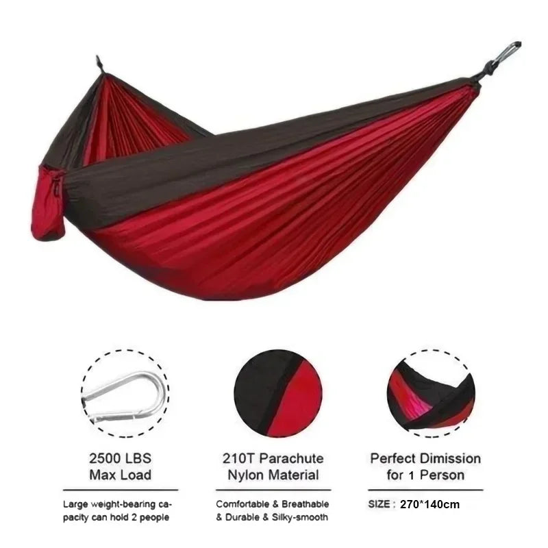 Cama Colgante Portátil, Hamaca de Camping Individual para Exteriores, Hamaca de Nailon a Juego de Colores, Hamaca de Tela de Paracaídas de Alta Resistencia