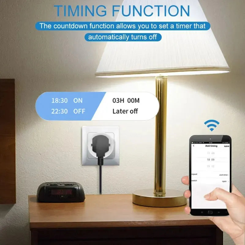 Tuya Smart Home Enchufe WiFi 20A UE Toma de Corriente Control Remoto Temporizador Monitor de Energía Compatible con Voz Google Home Alexa