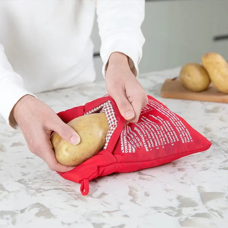 Bolsa de patatas para microondas, reutilizable, cocinador de patatas express para microondas, cocinador de patatas asadas, patatas perfectas en 4 minutos, bolsa de horno roja