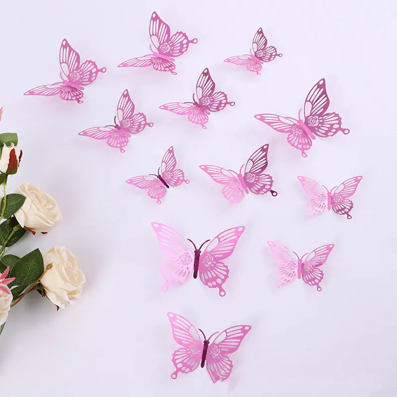 New 12pcs Happy Birthday Cake Topper Rose Gold Folding Type Butterfly Kids Party Cake Topper Dessert Decoration Baby Shower Gift