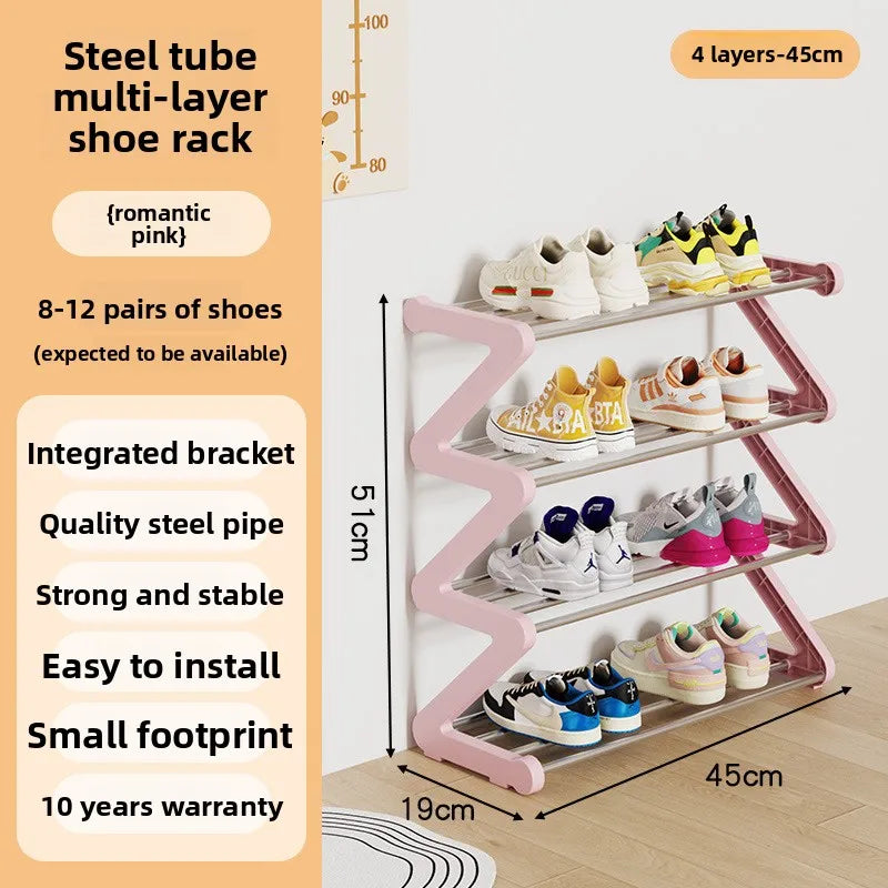 Zapatero sencillo Estante de almacenamiento multifuncional Zapatero en forma de Z multicapa Zapatero para dormitorio doméstico
