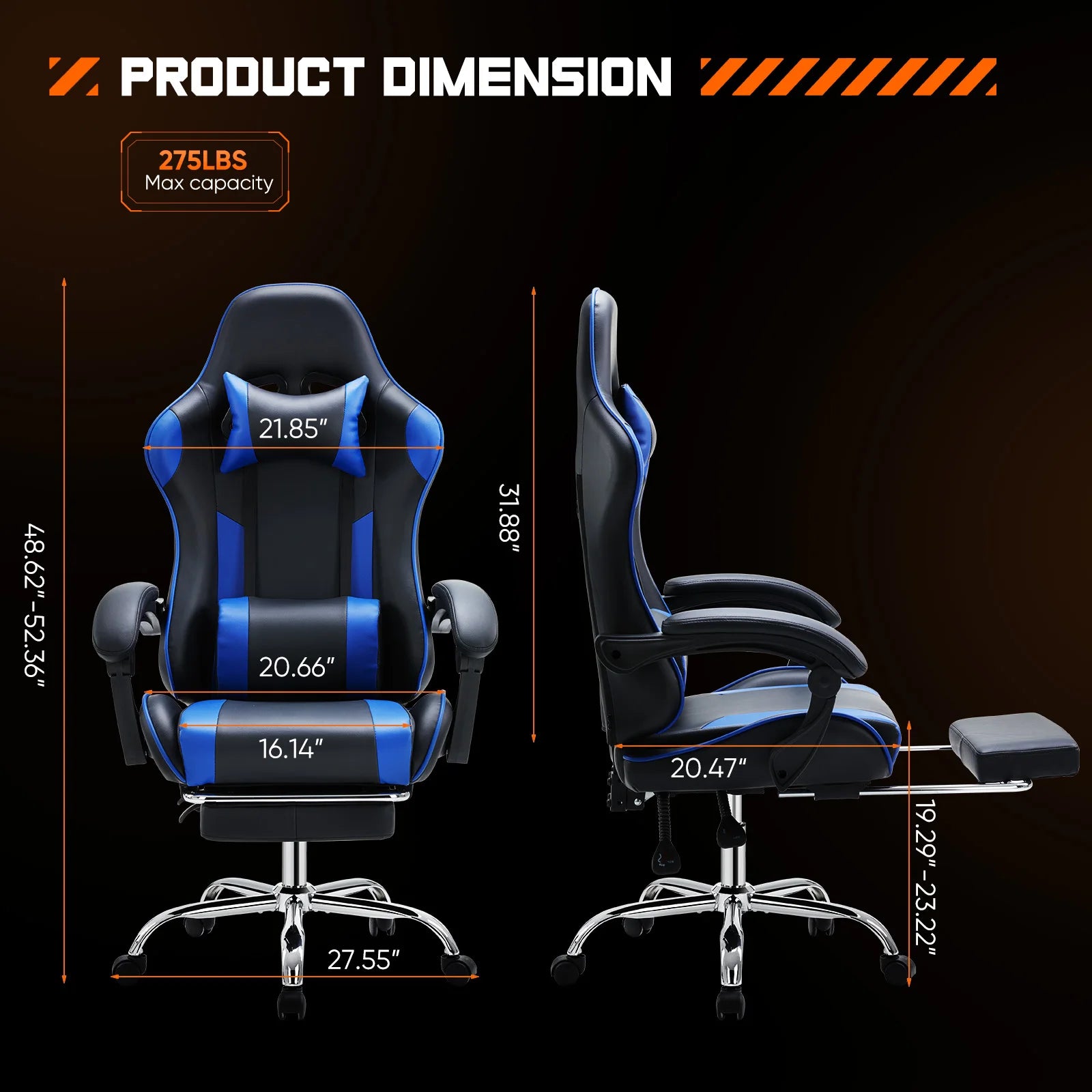 Silla de carreras ergonómica JHK para juegos, giratoria, ajustable, de cuero PU, con reposacabezas y soporte lumbar para oficina, computadora, sala de estar
