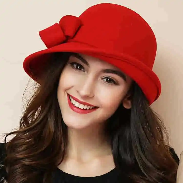 Sombrero de copa para niños, elegante, retro, de lana, con ala rizada, lazo, a la moda, sombrero de copa con gran circunferencia, sombrero de fieltro estilo palacio