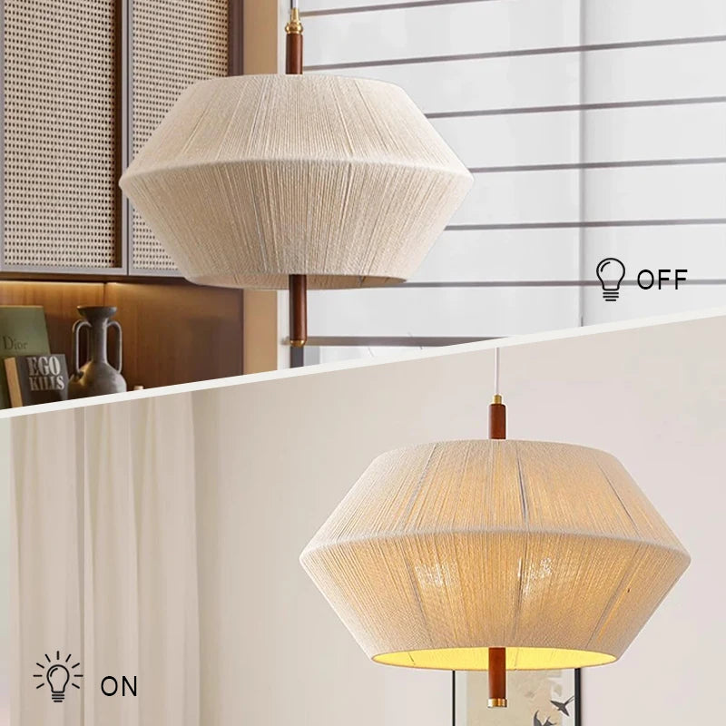 Wabi Sabi Lámpara Colgante LED de Hilo de Algodón Tejido Minimalista Candelabros Tejidos a Mano para Restaurante Sala de Estar Bar Hotel Lámpara Colgante