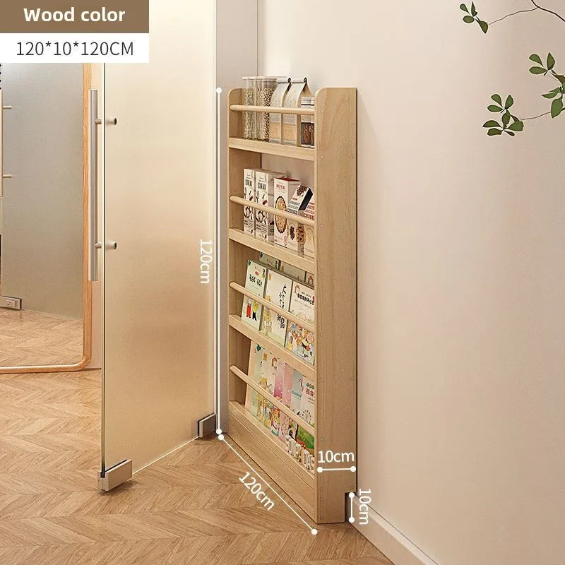 Estantería de madera maciza, estante de almacenamiento de varias capas de pie montado en la pared, estantería para el hogar, estantería delgada detrás de la puerta