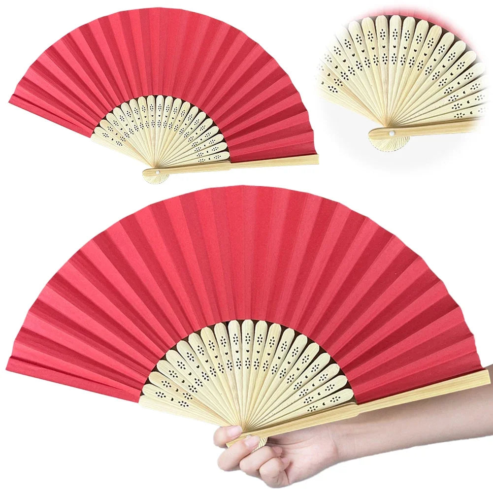 Abanico de mano, abanico de papel de bambú, abanico plegable de bolsillo, abanicos de invitados de color sólido, regalo de invitado de bricolaje para bodas, cumpleaños, fiestas de verano