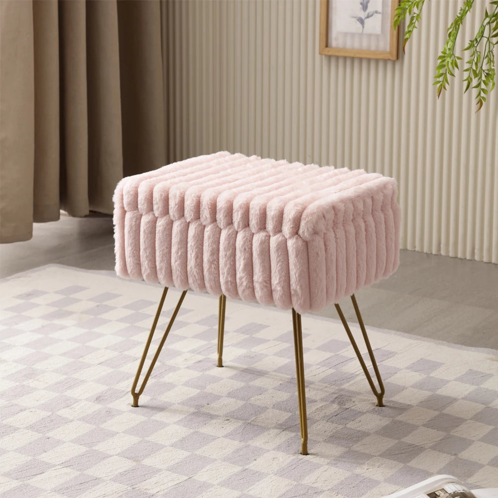 Elegante taburete de tocador de piel sintética con almacenaje - Suave y cómoda silla otomana para maquillaje y relajación