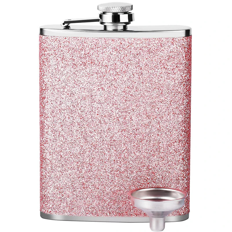 8oz Glitter Bling Hip Flask Stainless Steel Hip Flask with Never-Lose Cap and Funnel Leakproof Liquor Alcohol Flasks For Whiskey
