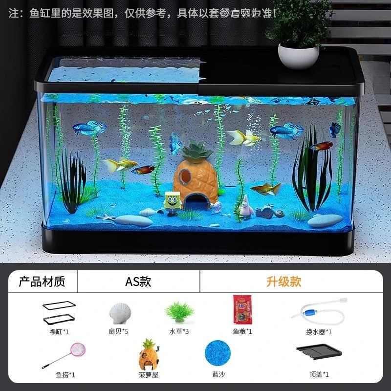 Fish tank living room new transparent filter oxygen generator desktop landscaping ornament with light strip ecological fish tank