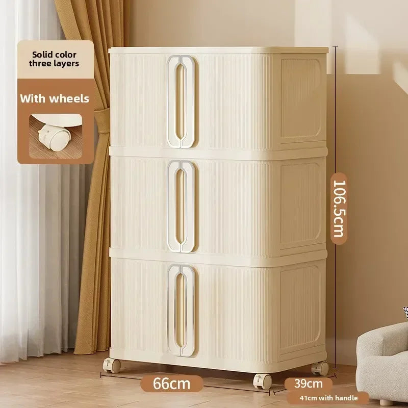 Armario de almacenamiento grande color crema con estilo viento, armario de edredones, estante de almacenamiento plegable de instalación gratuita, caja de almacenamiento, taquilla.