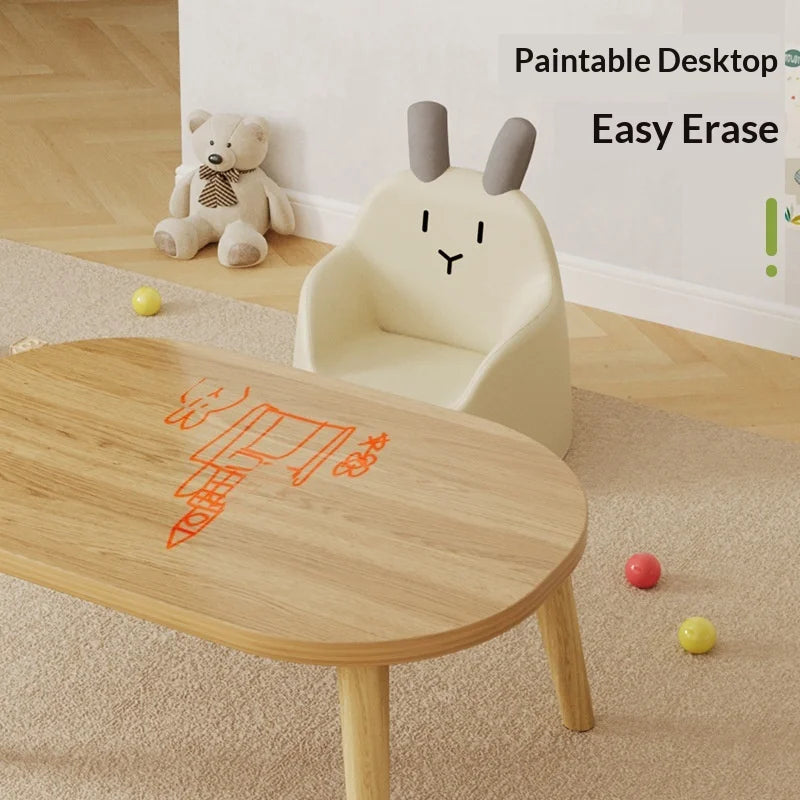 Mesa para niños Escritorio de estudio para niños Patas ovaladas de madera maciza Fácil montaje Mesa auxiliar pequeña para escribir, leer, jugar, para el hogar Escritorio para niños