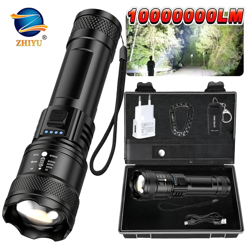 Linterna Súper Brillante Recargable USB LED Largo Alcance Táctica Antorcha Exterior Impermeable Emergencia Camping Pesca Linterna