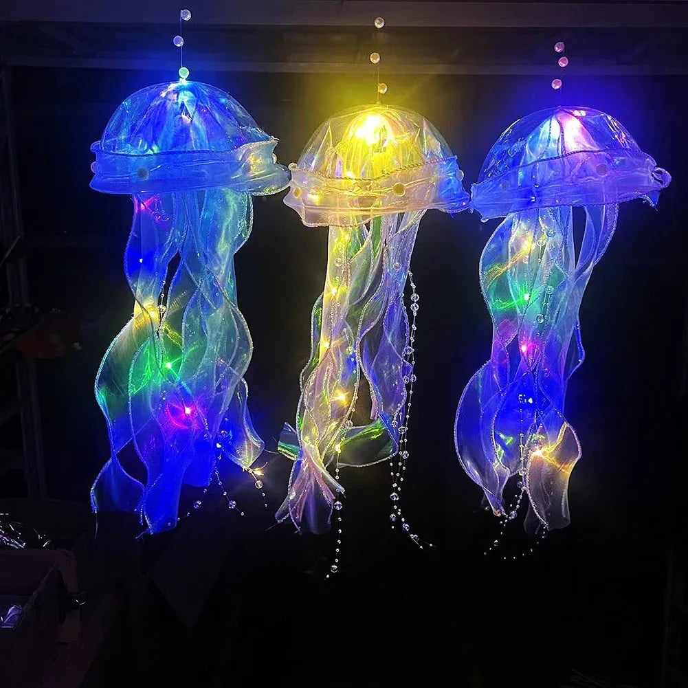 Medusas Lámpara de Noche Colorida con Batería de Botón, Linterna Colgante de Techo con Cinta y Cuentas, Bombillas LED para Dormitorio de Niños