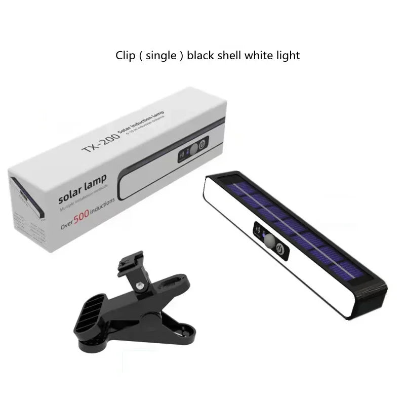 Luces solares con sensor de movimiento con clip para exterior, impermeables, luces solares para vallas exteriores con 36 LED, luz de seguridad portátil con energía solar