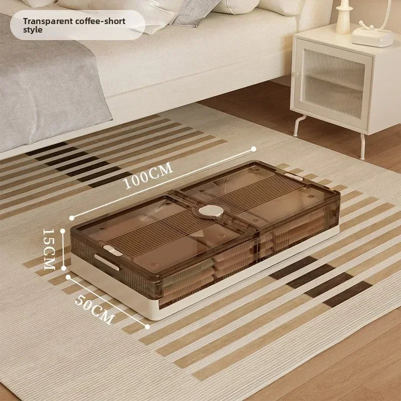 Caja de almacenamiento plegable debajo de la cama. Caja de almacenamiento transparente de plástico extragrande con ruedas a prueba de polvo. Caja organizadora de ropa y edredones.