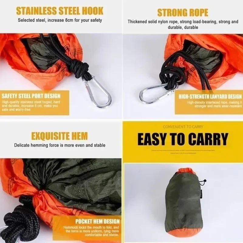 Cama Colgante Portátil, Hamaca de Camping Individual para Exteriores, Hamaca de Nailon a Juego de Colores, Hamaca de Tela de Paracaídas de Alta Resistencia