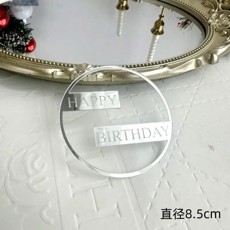 Flank Round Happy Birthday Cake Toppers Rose Gold Top Grade Acrylic Kids Birthday Party Cake Topper Baby Shower Gift Decoration