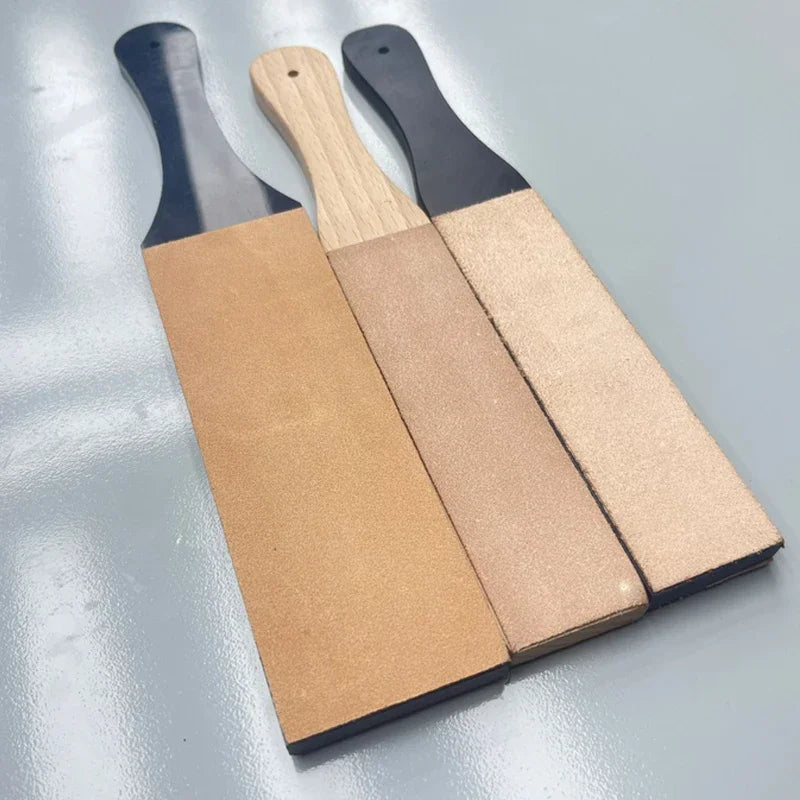 Asentador de cuero de doble cara para afilar cuchillos, kit de bloque de asentado con compuesto de pulido, asentador de doble cara para afilar cuchillos