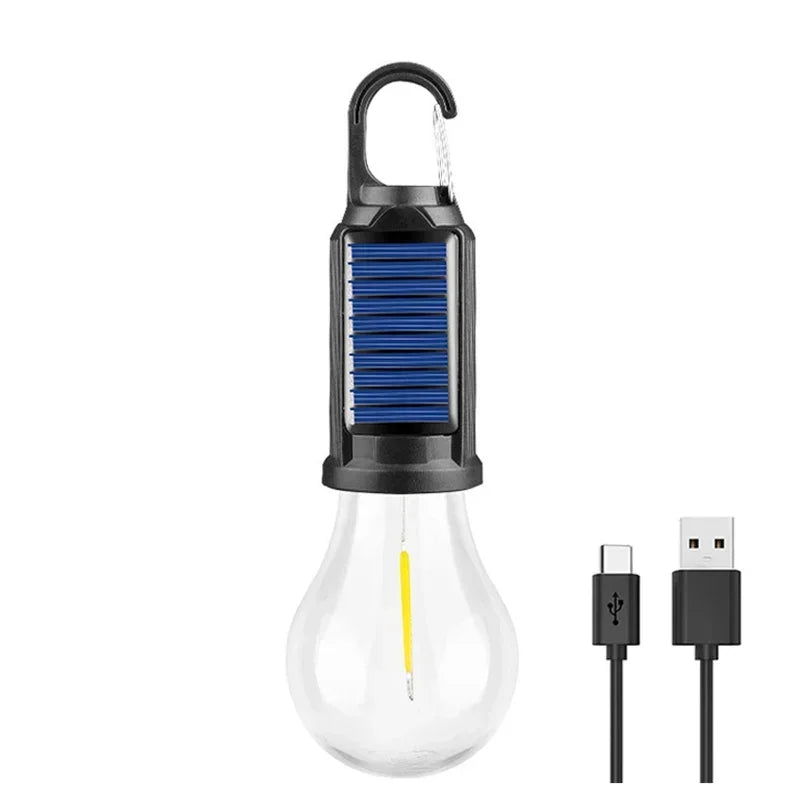 Bombillas LED Solares Recargables USB para Acampar Lámpara Regulable con Ganchos Luz Vintage para Senderismo Tienda de Campaña Linterna Iluminación Exterior