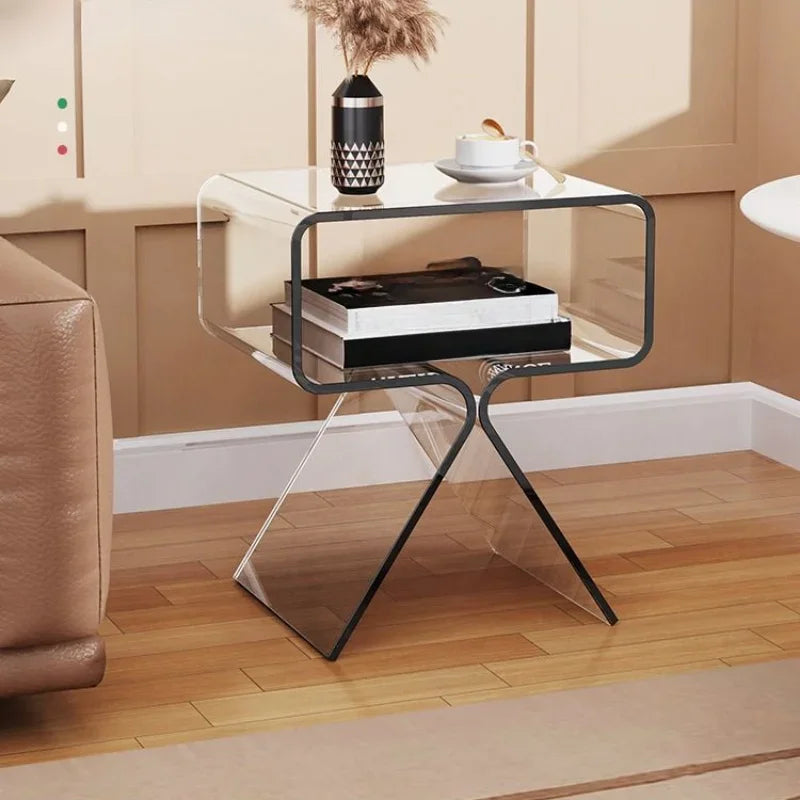 Mesita de Noche Moderna de Acrílico Transparente - Mesa Auxiliar Creativa, Mesa Auxiliar Pequeña y Estrecha