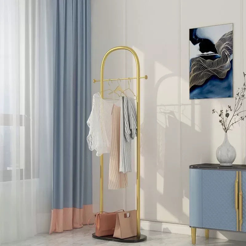 Perchero Metálico de Pie con Base de Mármol - Perchero Minimalista de Suelo para Dormitorio sin Carga con Estante de Almacenamiento
