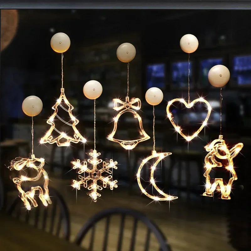 Luz LED de copo de nieve para Navidad, Papá Noel, lámpara de ventosa colgante, adornos de ventana, decoración para el hogar, Navidad, Año Nuevo, luces de cadena