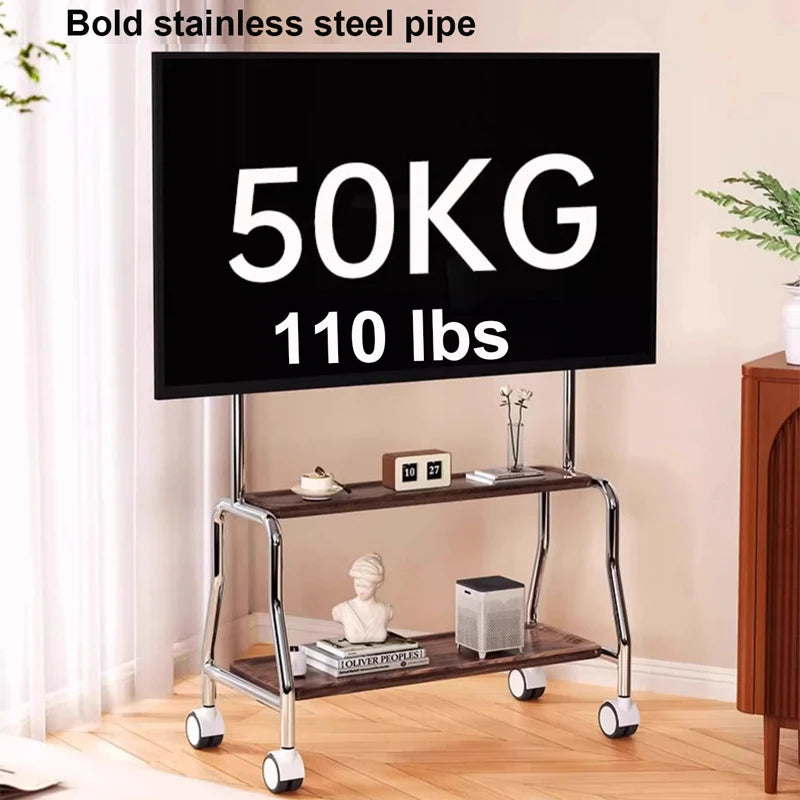 Rolling Floor Mobile TV Stand for 32-75 Inch LCD LED Flat/Curved Panel Screen TVs TV Cart Holds up to 110Lbs Max VESA 600x400mm