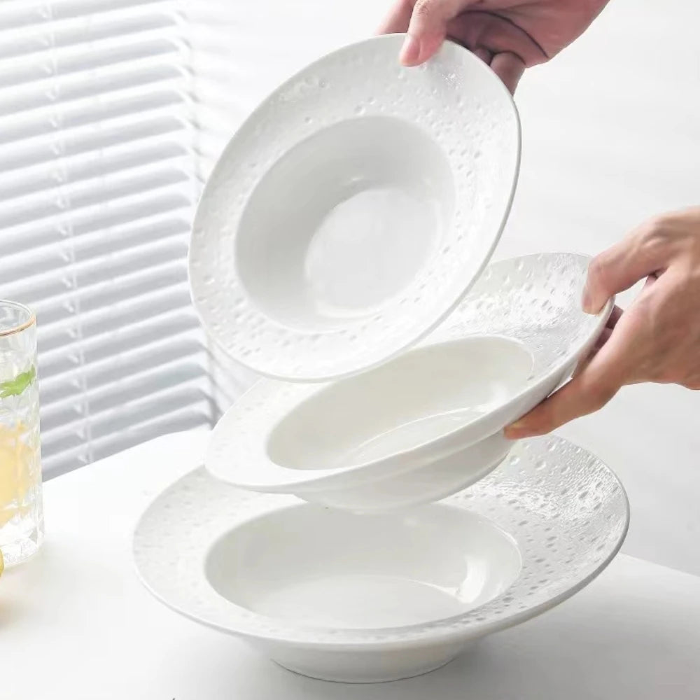 Plato de ensalada creativa francés, plato de sombrero de paja, plato de cena de hotel de sensación premium, plato de cerámica occidental para pasta, plato blanco