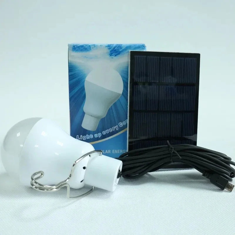 Bombilla LED Solar con Gancho Luz Exterior Impermeable Lámpara Solar de Camping Bombilla de Ahorro de Energía para Jardín Patio Sendero