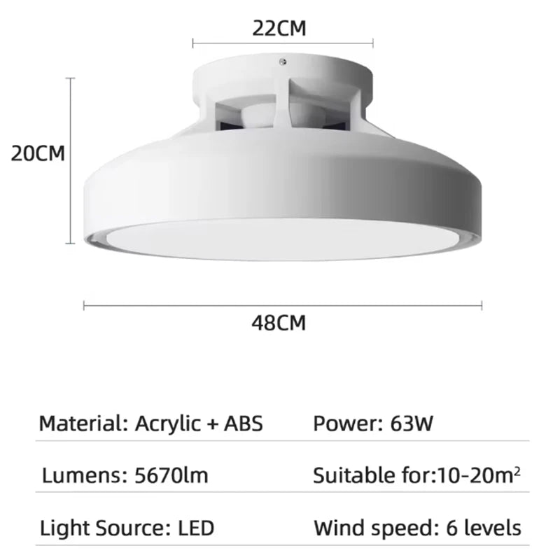Lámparas de ventilador de techo LED modernas invisibles sin aspas, 6 velocidades, control remoto, atenuación, lámpara de ventilador para dormitorio, restaurante, ventiladores eléctricos