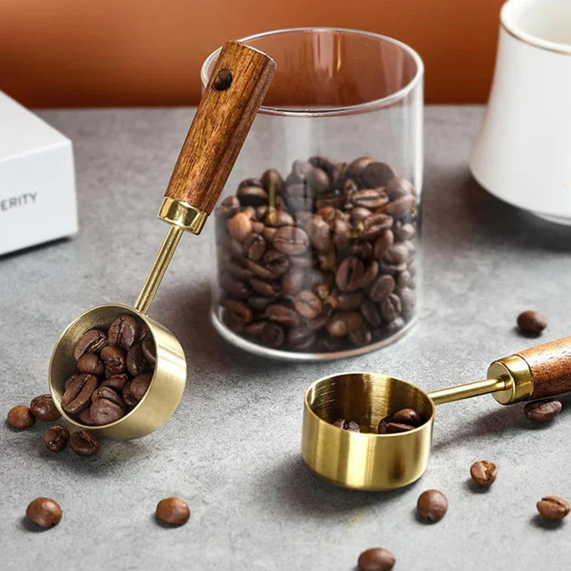 Cuchara medidora de acero inoxidable de 15 ml, cuchara de café con mango de madera para azúcar, polvo, granos de café, utensilios de cocina.