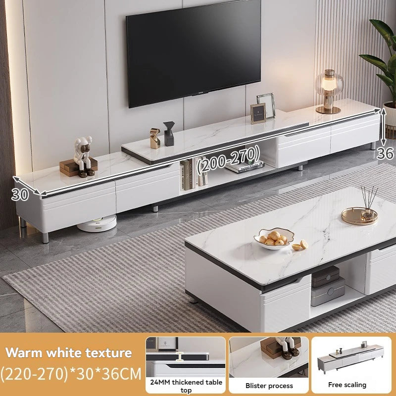 Mueble de TV minimalista moderno para sala de estar, mueble de TV retráctil de pie, mesa de centro, combinación de mesa de té
