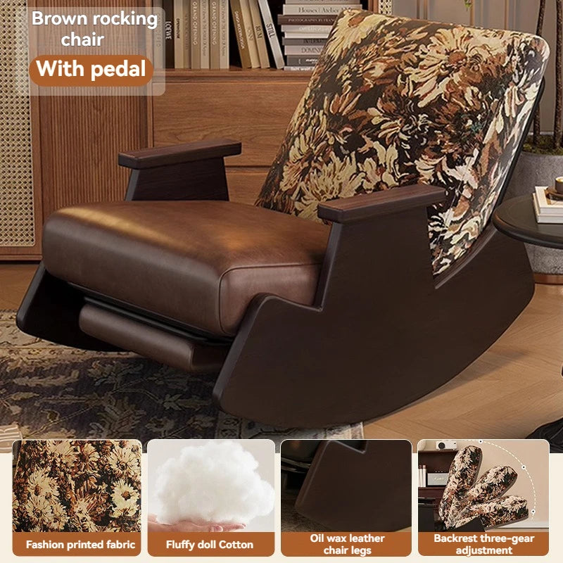 Mecedora retro de madera maciza, silla reclinable de balcón, sillón reclinable perezoso, sillón de ocio para adultos de sala de estar, mecedora individual