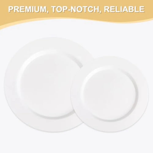 200 PCS Plastic Plates Premium Heavy Duty Disposable Plates for Party 100 Dinner Plates and 100 Salad Dessert Plates Sturdy Har