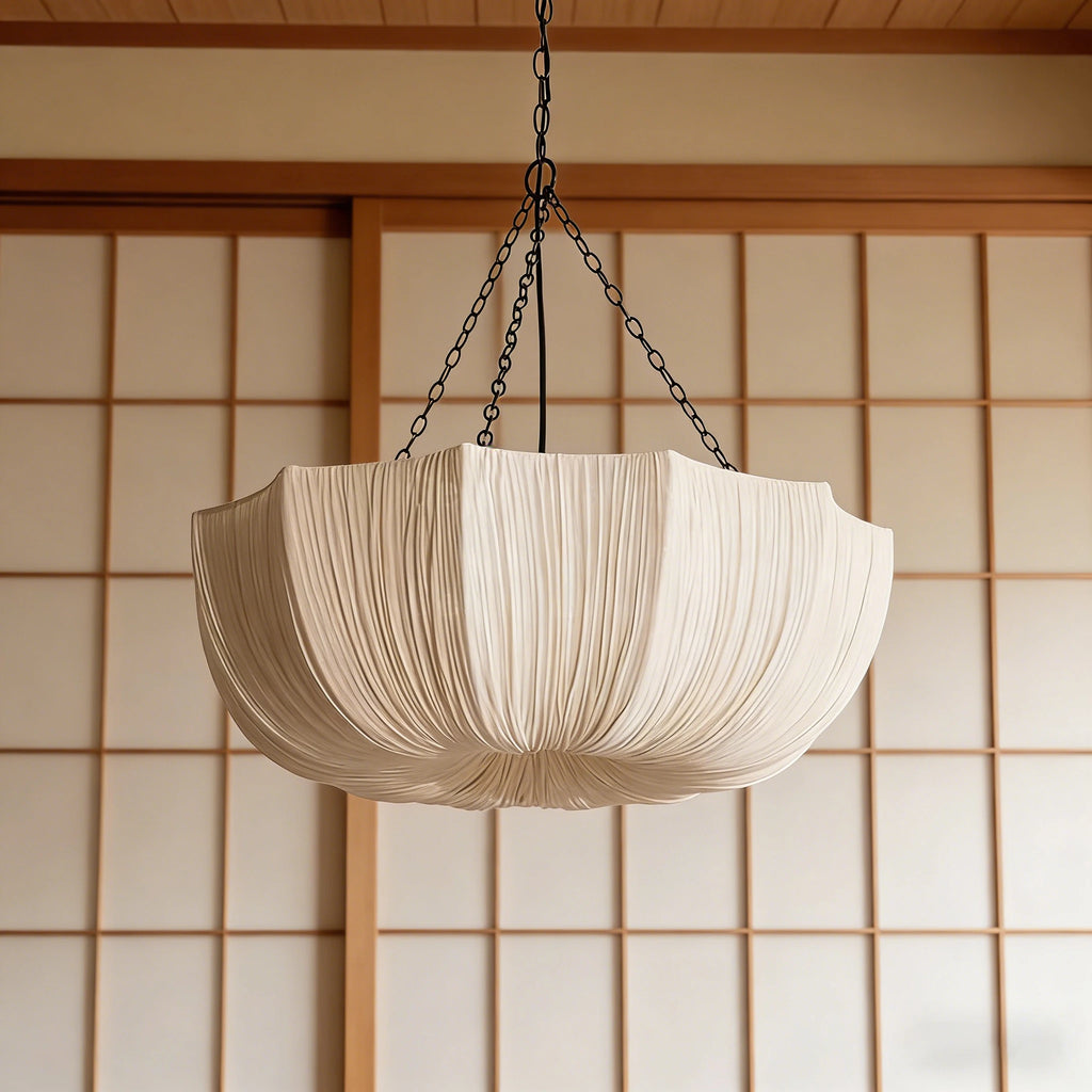 Lámparas colgantes de cadena de hierro retro, araña de tela japonesa, lámpara de techo para sala de estar, comedor, dormitorio, lámpara colgante
