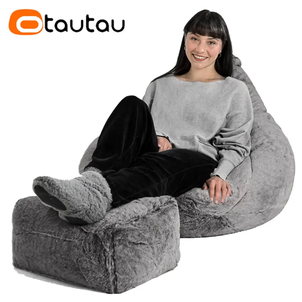 OTAUTAU para adultos y niños, funda de puf de piel sintética mullida sin relleno, puf otomano para sala de estar, asiento de esquina, saco DD003