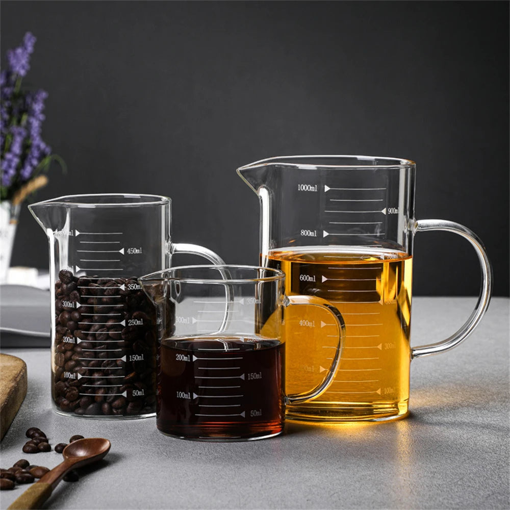 1 taza medidora de vidrio con asa 250/350/500/1000 ml, taza medidora de café con leche de vidrio de borosilicato alto, taza resistente al calor