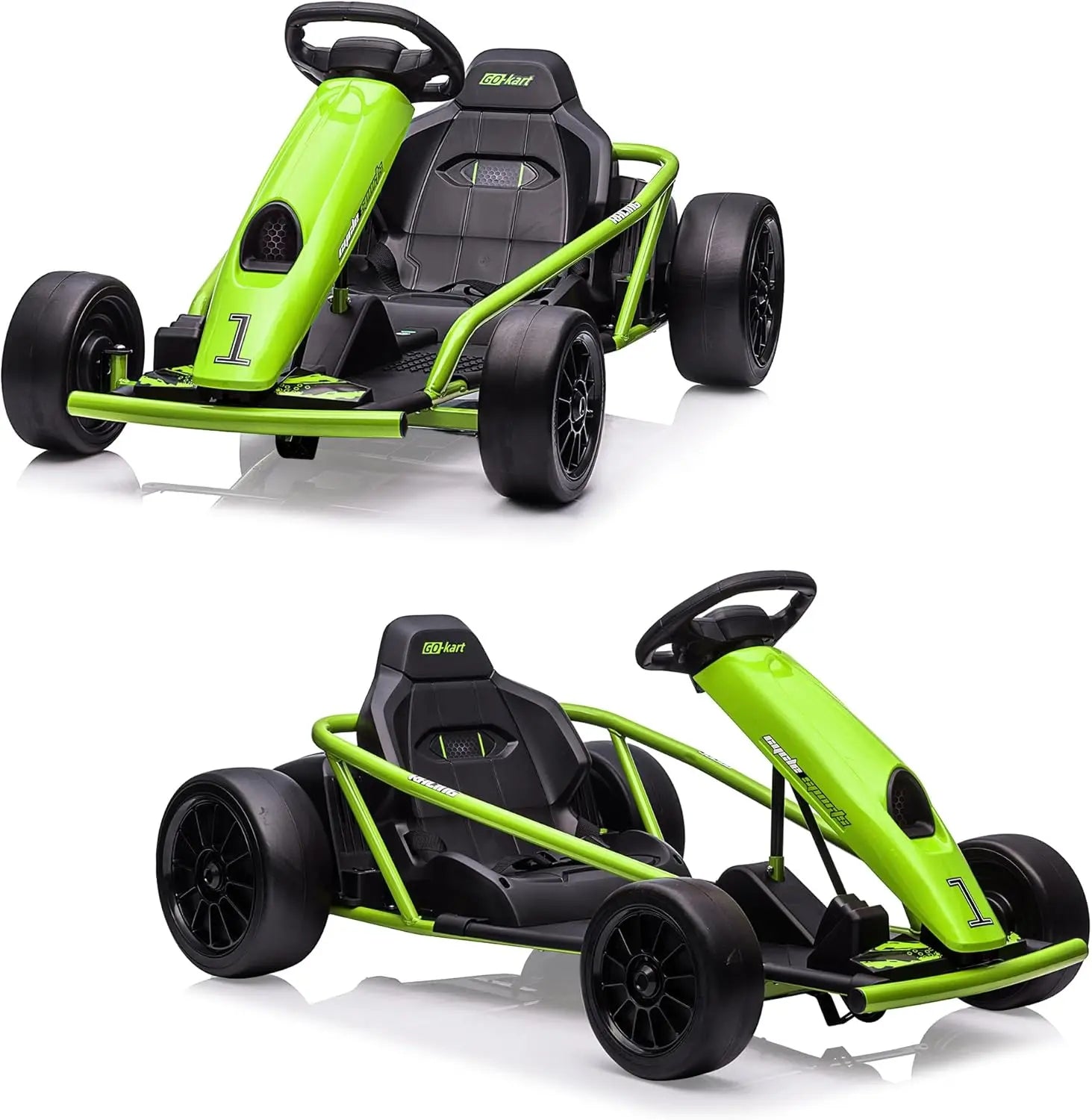 Go Kart de 24 V para adolescentes y niños grandes, coche de drifting con motor de 2 × 300 W, velocidad de 12.8 km/h, música, arranque suave, juguete de carreras para exteriores para edades de 8 a 12 años