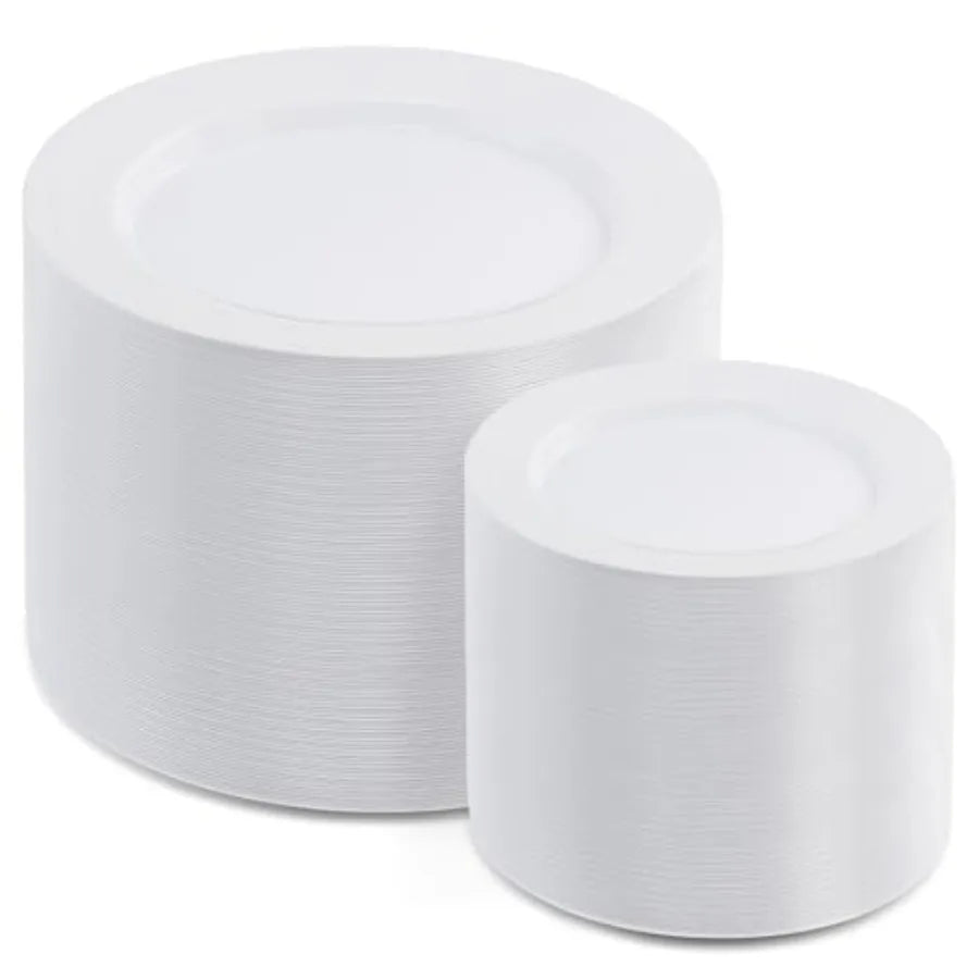 200 PCS Plastic Plates Premium Heavy Duty Disposable Plates for Party 100 Dinner Plates and 100 Salad Dessert Plates Sturdy Har