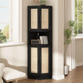 Tall Corner Cabinet, 64.7" Rattan Corner Storage Cabinet with 4 Doors and 5 Storage Shelves, Farmhouse Space Saver, Boho Shelf