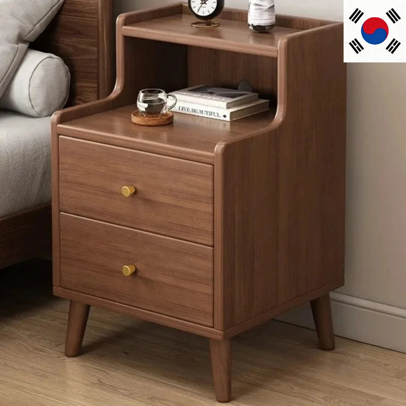 Modern New Chinese Style Nightstand - Narrow Solid Wood Bedside Table with Storage Drawer, Minimalist Bedroom Furniture