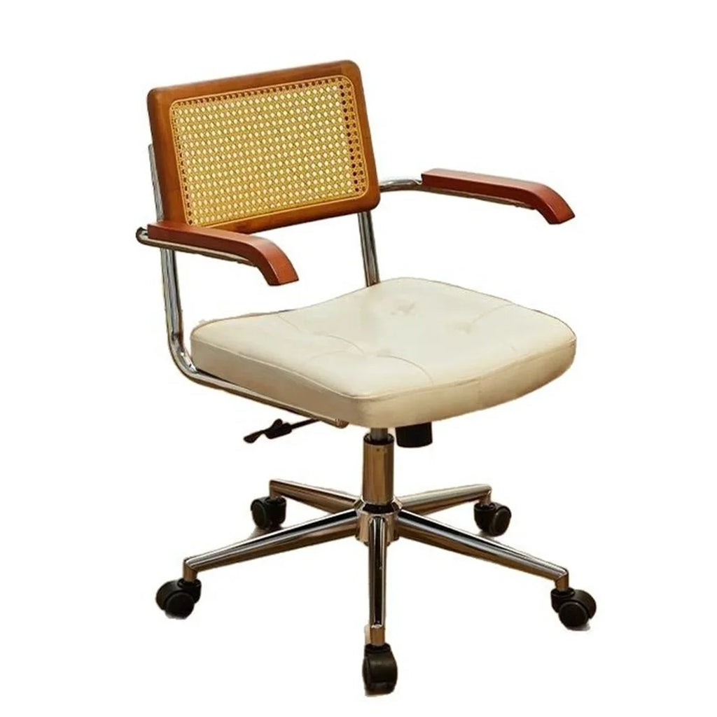Silla de oficina de ratán de madera maciza, silla de ratán retro estilo celebridad de internet, silla de ordenador, silla giratoria elevable para el hogar, silla de estudio para estudiantes