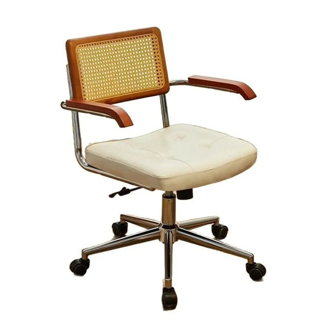 Silla de oficina de ratán de madera maciza, silla de ratán retro estilo celebridad de internet, silla de ordenador, silla giratoria elevable para el hogar, silla de estudio para estudiantes